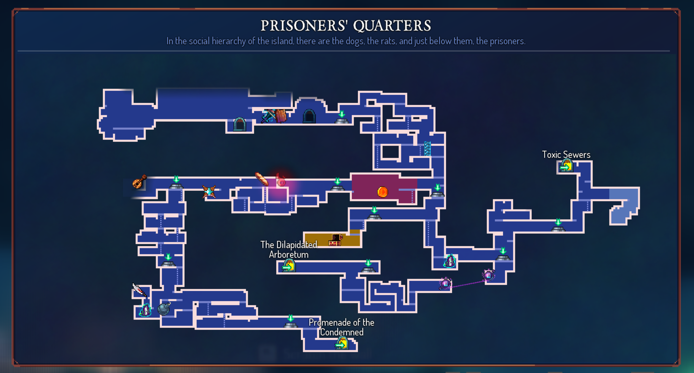 A possible level graph for a level in Dead Cells for the biome Prisoner's Quarters.